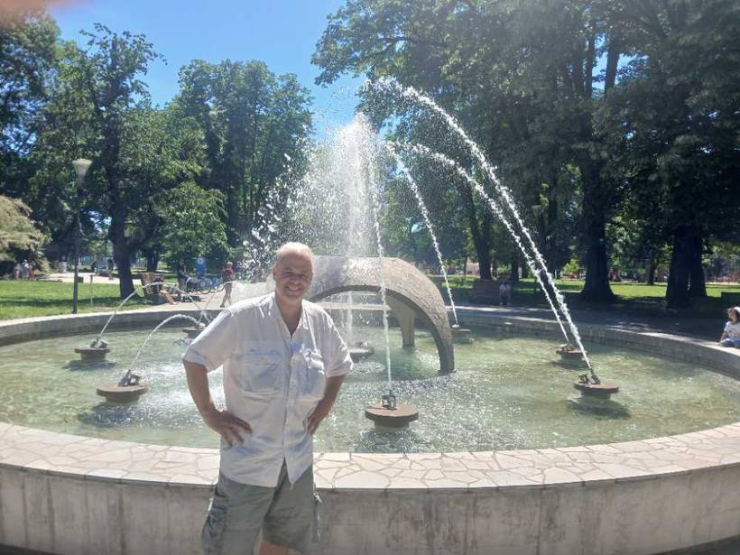At the fountain — Your guide, on the job, Banja Luka