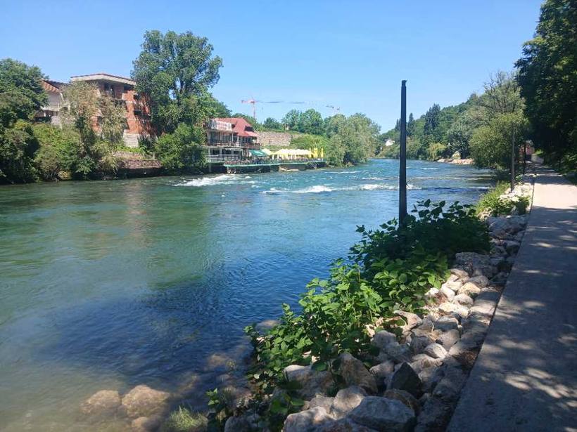 River and village — The Vrbas on the way out of town, Banja Luka