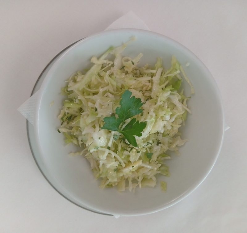 Kupus salata — Bosnian shredded cabbage salad with oil and vinegar dressing, a classic side dish, Banja Luka