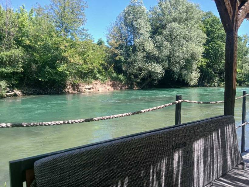 River from the deck — Looking upstream before you set off, Banja Luka
