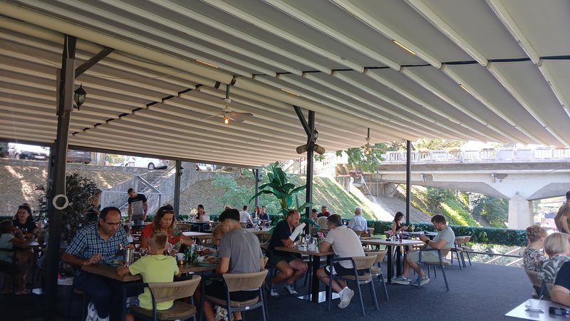 Covered terrace of Banjalučki Splav over the Vrbas river, Banja Luka